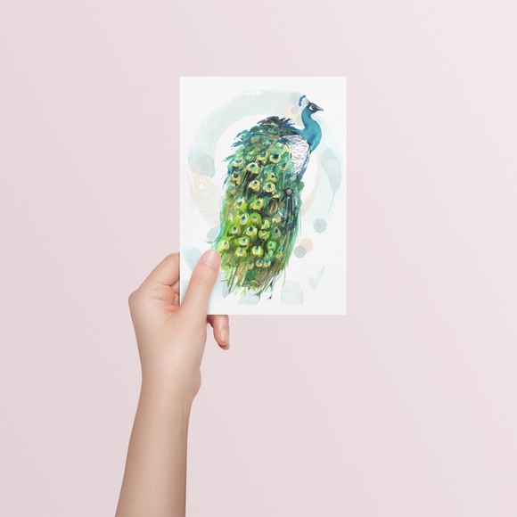 Watercolor Peacock Wall Art Illustration Print Poster Card Unframed - Picture 4 of 7
